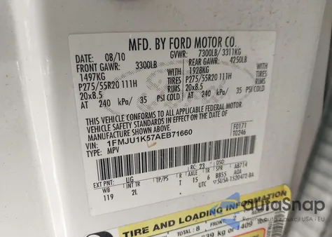 2010 Ford Expedition Limited из США, поврежденный, VIN 1FMJU1K57AEB71660